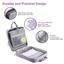 Losong 3 Ring Zipper Binder 3 Inch D-Ring, Binder with Strap 700 Sheet Capacity & Multi-Pockets School and Office Organizer, Compatible with 13-Inch MacBook (Patent Design Purple)