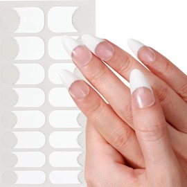 French Tip Gel Nail Strips French Nail Polish Strips Self-Adhesive Almond Nail Art Design Nail Art Stickers Nail Wraps Stickers Full Cover Sticker for Women Girls Home Manicure DIY Salon