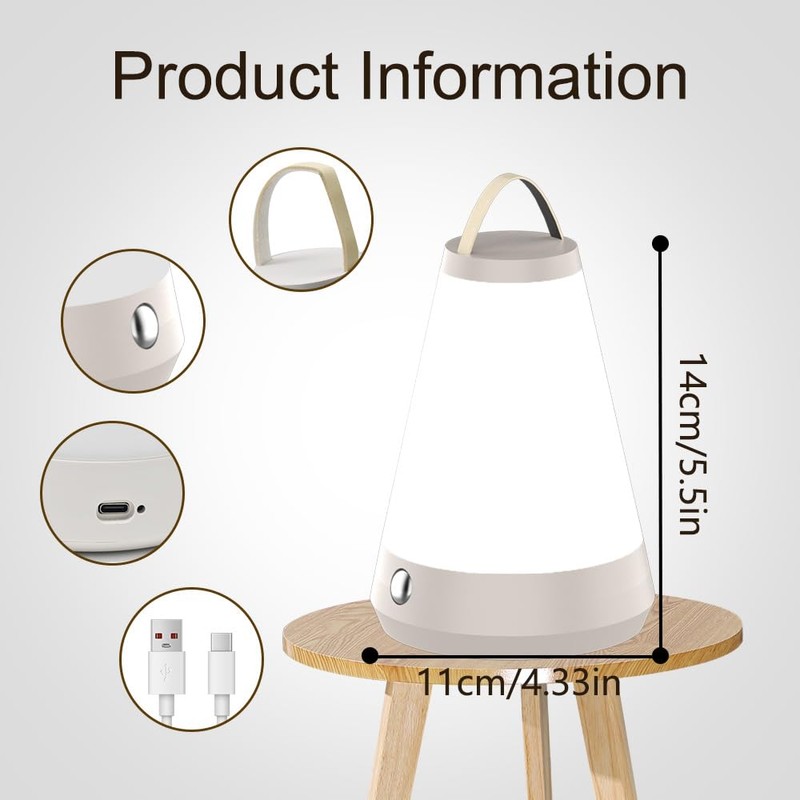 Invaxing Minimalist Bedside Night Light with USB C Charging Cable