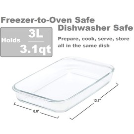 Glad Clear Glass Oblong Baking Dish | 3.1-Quart Nonstick Rectangular Bakeware Casserole Pan | Freezer-to-Oven and Dishwasher Safe, Large