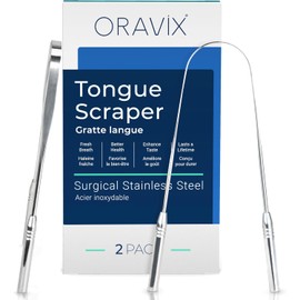 Rascador de lengua de acero inoxidable, paquete de dos unidades, limpiador de lengua, para un aliento fresco y una mejor salud bucal, raspadores de lengua de acero inoxidable, limpiador de lengua para niños y adultos ORAVIX