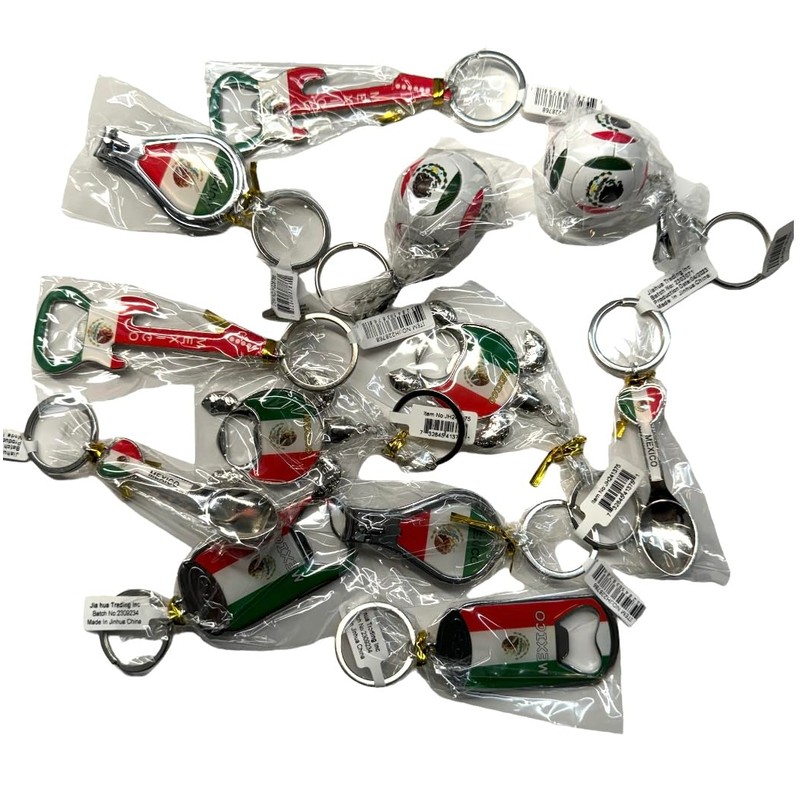 3QUZ 12 Pack Mexican Keychain Souvenirs Metal Keychain Ring Bundle