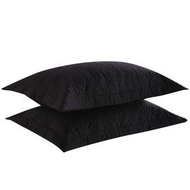MarCielo 2-Piece Embroidered Pillow Shams, King Decorative Microfiber Pillow Shams Set, King Size (Black)