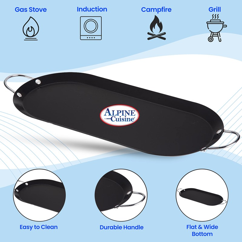 Alpine Cuisine Nonstick Oval Comal Griddle 17.5x8-Inch - Black Carbon