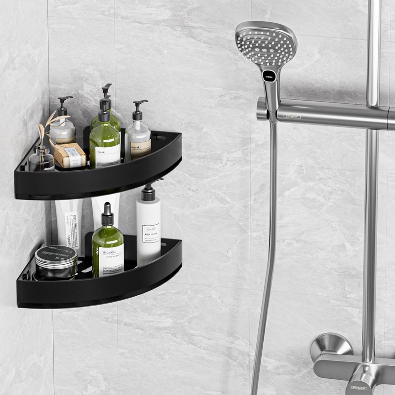 Wisfame Black Corner Shower Caddy - Rustproof Aluminium Triangle Shower