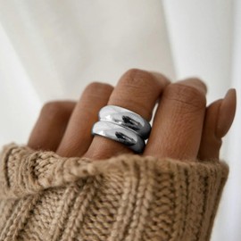 14K Gold Rings for Women Chunky Gold Rings That Don't Tarnish Size 6-10 Statement Rings for Women Chunky Gold Jewelry (Silver, 10)