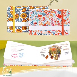 2PCS Mini Watercolor Sketchbook, 3.7x5.8 Inch Portable Square Fabric Cover Small Watercolor Sketchbook 20 Sheets 300g Watercolor Textured Drawing Papers (Yellow+Orange)