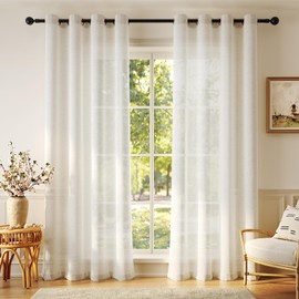 Anmao Flax Linen Curtains for Living Room 63 Inch Length 2 Panels Set, Light Filtering Sheer Window Curtain Drapes for Bedroom with Nickel Grommet, 52 Inch Wide Each Panel, Ivory Color