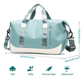 Keyck Sports Bag for Men and Women Large 40L with Shoe Compartment and Wet Compartment, Travel Bag, Foldable, Fashionable, Waterproof, Lightweight, Yoga, Gym, Swimming Bag, Beach, Holiday, School, Sports Bag, Green, 47x22x25 CM