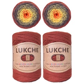 Lukche 2mm Multicolor Cotton Macrame Cord 2x246 Yards (2x225 Mt) Premium Cotton Rope, Rainbow Yarn Crochet Macrame Bag Craft for Wall Hangers, Bags, Bottom Plates, Carpets (8003, 2 Skein)