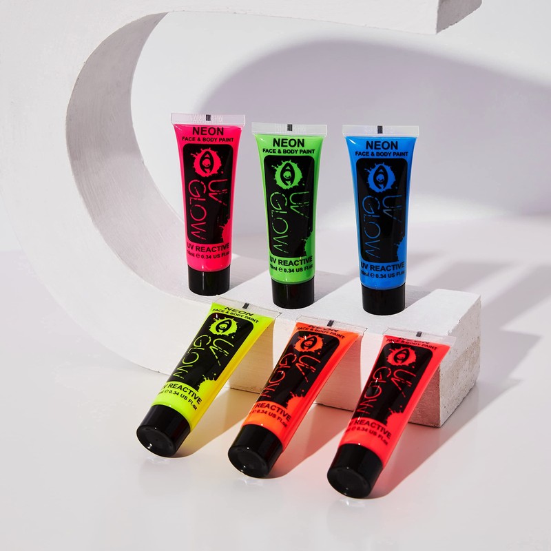 UV Glow Neon Face and Body Paint Set of 6