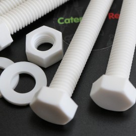 10 x White Hexagon Head Screws Polypropylene (PP) Plastic Nuts, Washers, Bolts, Hex Head, M10 x 70mm, Fastener, (5/16 x 2 3/4 in)