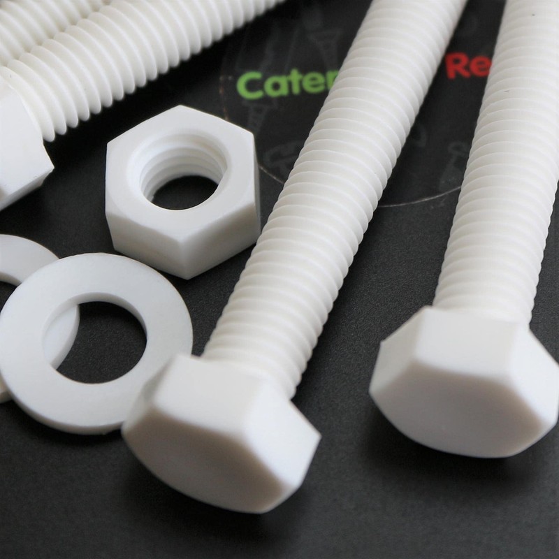 10 x White Hexagon Head Screws Polypropylene (PP) Plastic Nuts,