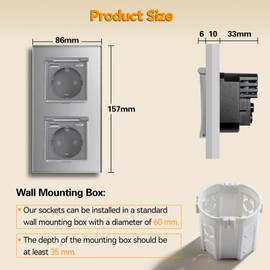 BSEED Schuko Socket with USB and Type C Port with Waterproof Cover, Double Socket Flush-Mounted with USB C, Socket Cover 16 Amp, Ideal for Wet Rooms, Outdoor and Indoor Use, 2 Compartments, Grey