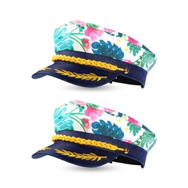 Auch 2Pcs Navy Captain Hats Pink Flower Leaf Sailor Costume Cap Marine Sailor Hat Boat Gifts for Yacht Hat for Party (2 Hats)