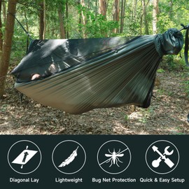 Travel Bird NomadNest Hammock with Removable Three-dimensional Mosquito Net, Portable Camping Hammock with Ridge Rope for Hiking, Travel and Backpacking