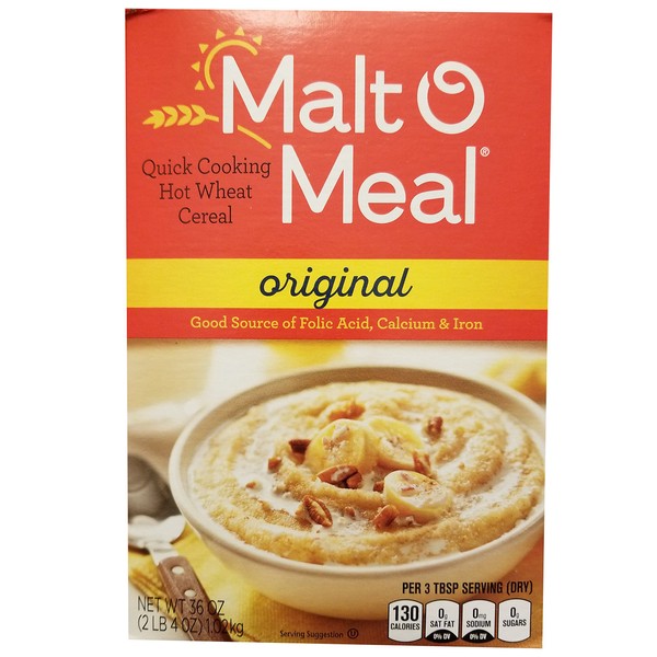 Malt-O Meal Original Fortified Hot Wheat Cereal (Pack of 2) 36 oz Boxes
