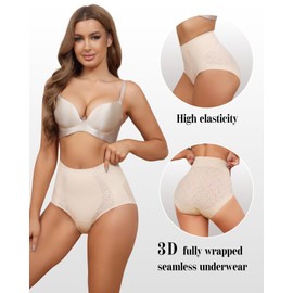 LEVAO High Waist Tummy Control Seamless Lace Underwear No Show Panties Postpartum Briefs 4 Pack S-2XL