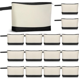 Silkfly 15 Pcs Cotton Canvas Makeup Bags Canvas Cosmetic Bag with Zipper 10.2 x 5.5 x 2 Inches Blank DIY Pouch Bulk with Bottom Travel Toiletry Pouch for Women (Classic Color)