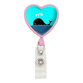 Whale of A Time Heart Lanyard Retractable Reel Badge ID Card Holder - Pink