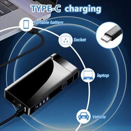 RSBYE Electric Lighter USB Type-C Rechargeable Plasma Arc Lighter, High Power Flame Torch Lighter Windproof with LED Battery Indication Candle, Incense, Camping Gifts (Ice Black, 220mAh)