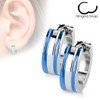 Bungsa Earrings Silver with Blue Stripes 4 mm 1 Pair