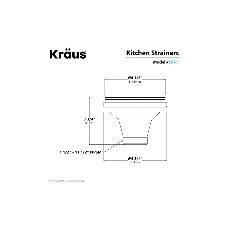 Kraus Kitchen Sink Stainless Steel Drain Assembly with Strainer, Fits