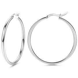 FIOROYAL Hoop Earrings 925 Silver for Women Earrings 925 Silver Hoop Earrings Hypoallergenic Large Medium Small Earrings Hoop for Girls 13/15/20/25/30/40/50 mm, Silver