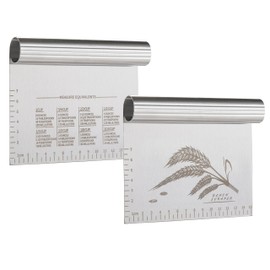 OLULU - 2 raspadores de banco de pastelería, raspador de alimentos de cocina de acero inoxidable con cubierta protectora, escala de medición grabada c