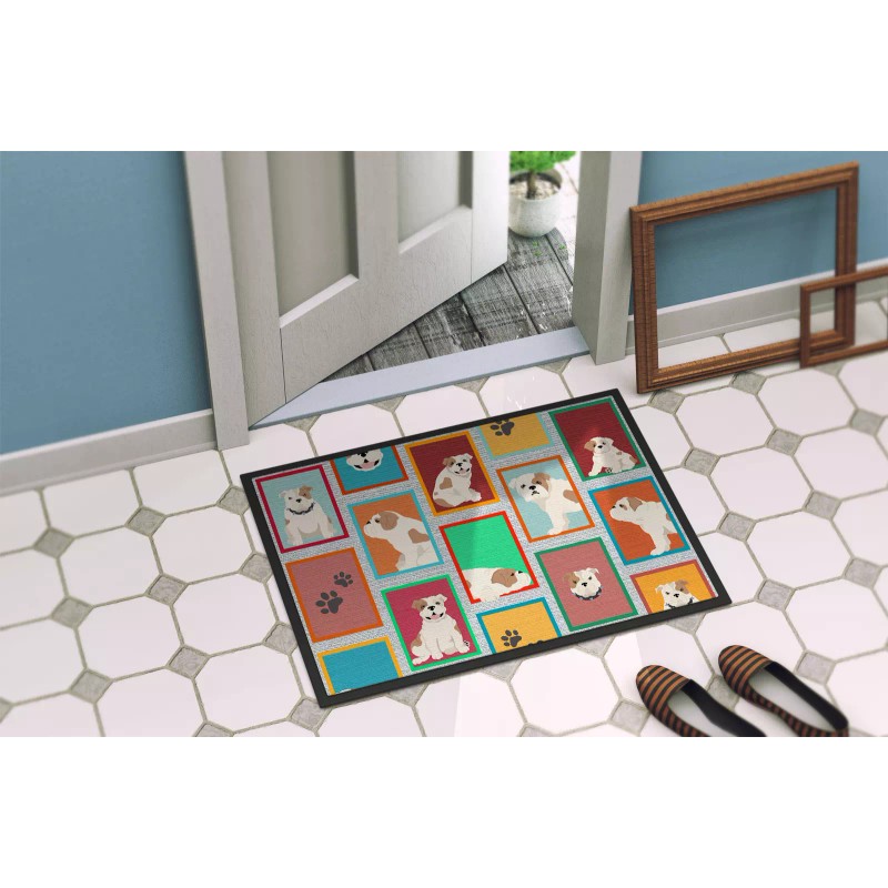 Lots of Piebald English Bulldog Doormat - Weatherproof, Non-Slip Welcome