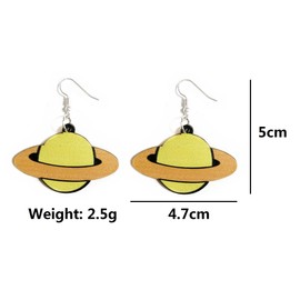 Cute Wooden Planet Colorful Stars Drop Earrings Universe Earrings Fun Lightweight Wood Drop Dangle Earrings for Women Jewelry Gift-Style D