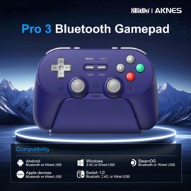 8BitDo Pro 3 Bluetooth Controller for Switch/Switch 2, TMR Joysticks,Programmable Pro Back Buttons&R4/L4 Bumpers,Hall/Tactile Triggers, Swappable ABXY Buttons, for Windows,Apple,SteamOS,Android,Purple
