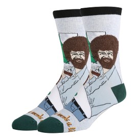 ooohyeah Men's Novelty Bob Ross Crew Socks, Funny Dress Cotton Socks with Plantable Seed Tags, Hug A Tree, Size 8-13