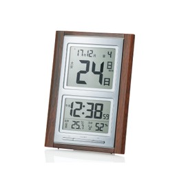 ADESSO(アデッソ) デジタル日めくりカレンダー電波時計 温度湿度表示・アラーム機能・記念日表示 文字が見やすい大画面 おしゃれな木目調 置き掛け兼用 電子カレンダー 認知症 高齢 服薬 非売品ステッカー付属