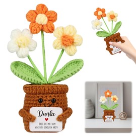 TECHEEL Pocket Hug Positive Flower Positive Gifts Knitted Multicoloured Flowers Positive Puff Flowers Knitted Flowers in Pot Emotional Support GlüCksbringer Courage Gift
