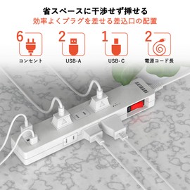 AKIRARI Power Strip with 6 Outlets, USB Included, Lightning Guard Switch, Dust Shutter, Over Current, Over Voltage Protection, PD Rapid Charging, 6 AC 3 USB Ports, 1 PD Port, Extension Cord,