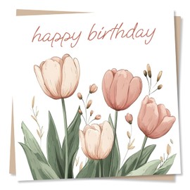 Beautiful Tulips Birthday Card - Floral Happy Birthday Card For Women - Flower Birthday Card For Her, Mum, Aunt, Niece, Friend, For Woman