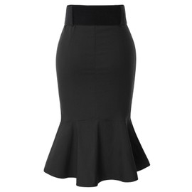 Belle Poque Vintage Retro Knee Length Black Skirts for Women Work Business Casual with Belt Black M
