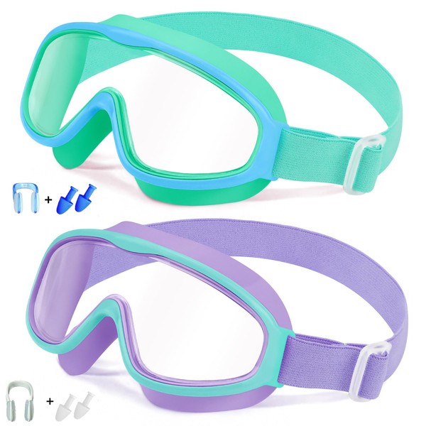 Vvinca Kids Goggles with Comfort Fabric Strap, Kids Swim Goggles
