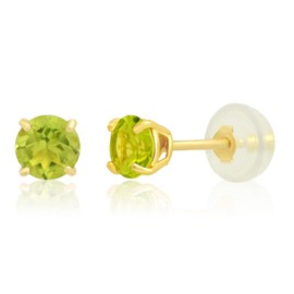 MAX + STONE 14k Yellow Gold Genuine Green Peridot Round Stud Earrings for Women | 4mm August Birthstone