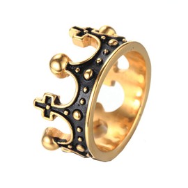 PAURO Men's Stainless Steel Cubic Zirconia King Crown Cross Promise Ring, Stainless Steel