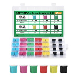 48Pcs Low Profile Assortment Kit - Car Blade Fuses Low Profile Box Shaped Fuses (20A, 30A, 40A, 50A, 60A, 80A) for Trucks, Cars and SUV, Boat