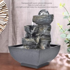 Indoor Fountain, Elegant Resin Desktop Fountain Decoration, Home Landscape Ornament with Light Ball, Quiet Submersible Pump, Home Ornament, Landscape Crystal Ball, 19 x 13 x 13 cm (Eu 220)