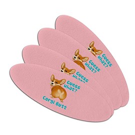 Guess What Corgi Butt Funny Joke Double-Sided Oval Nail File Emery Board Set 4 Pack