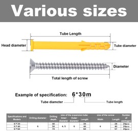 FamlTol Drywall Anchors - 60 pcs 304 Stainless Steel Screws and Premium Plastic Wall para Kit for Concrete, Drywall, Brick, and Heavy Hanging Mounting