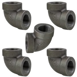 SUPPLY GIANT BXNL0112-5 Malleable Iron FNPT Threaded Nipples Connector, Connects to 1-1/2 Inch Black (Pack of 5) BXFL0112-5 XH 90 Degree Elbow Pipe Fitting, 1-1/2"
