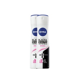 NIVEA Invisible Black & White Original Anti-Perspirant Spray 150ml – 48h Protection, No White Marks or Yellow Stains, Alcohol-Free, Quick Dry, Dermatologically Tested, For Women, 2 Pack