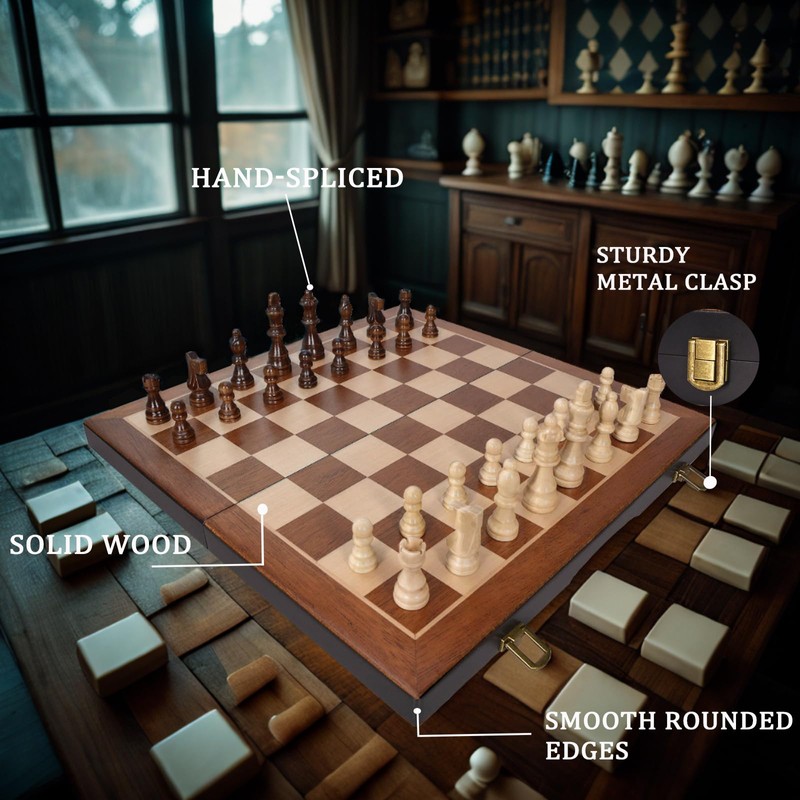 BIVOMON Magnetic Wooden Chess Set 15" Unique Chess Board Game