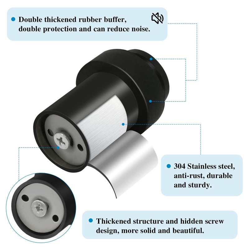 Door Stoppers, 6 Pack Black Door Stops Heavy Duty Stainless