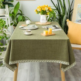 GLORY SEASON Textured Table Clothes Linen Style Rustic Washable Tablecloth Jacquard Trim Rectangle Table Cloth,Oblong Table Cover for Kitchen Dinning Tabletop Decoration Olive Green,55x70 Inch